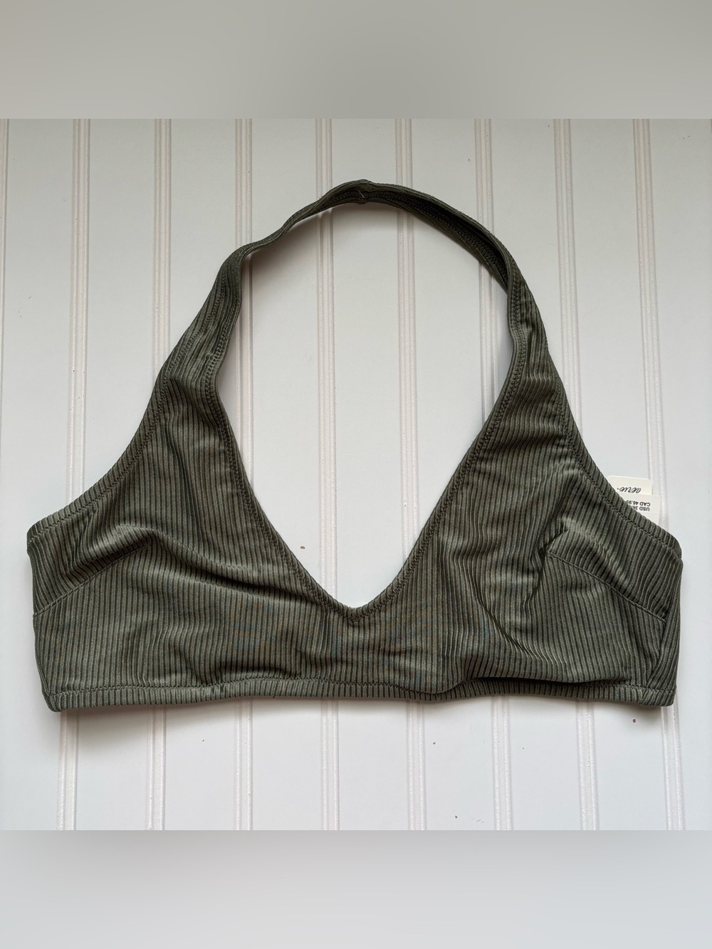 aerie | Women's Sage Green Ribbed Halter Swim Top Size XL NWT